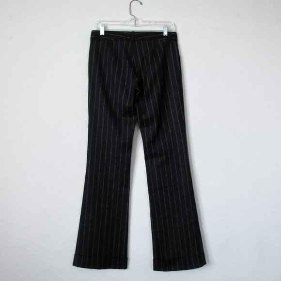SOLD THEORY Black Pinstripe Flare Trousers Low Rise Wool Dress Pants Essential - Picture 10 of 13